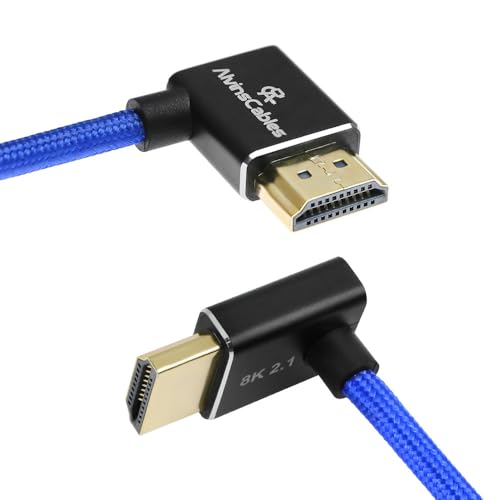 Alvin's Cables 8K HDMI 2.1-Kabel, 48Gbps 8K@60Hz 4K@120Hz Hochgeschwindigkeits-Spiralkabel für Sony FS5 FS7 FX9, für Canon C300 C500, für Atomos Ninja, für Feelworld, rechts nach Oben, blau von Alvin's Cables