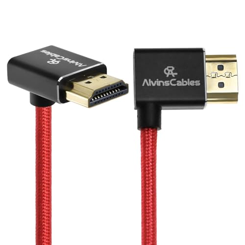 Alvin's Cables 8K HDMI 2.1 Kabel 8K@60Hz 4K@120Hz, geflochtenes Hochgeschwindigkeits-Spiralkabel für Sony FS5 FS7 FX9, für Canon C300 C500, für Atomos Ninja, für Feelworld, rechts nach Oben, Rot von Alvin's Cables