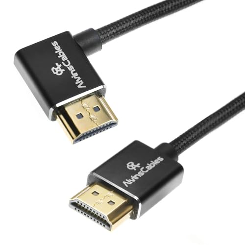 Alvin's Cables 8K HDMI 2.1 Kabel für Atomos Ninja V Monitor, für Sony FS5 FS7, BMPCC, für Canon C300 C500, 8K@60Hz 4K@120Hz Hochgeschwindigkeits-geflochtenes Spiralkabel, Links abgewinkelt, Schwarz von Alvin's Cables