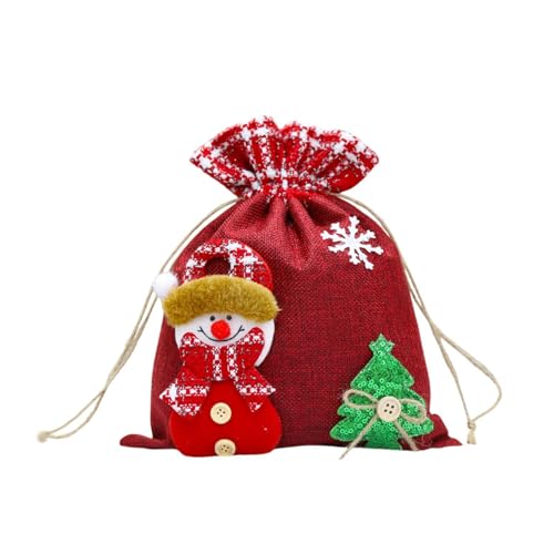 Amagogo Weihnachts-Geschenkbeutel mit Kordelzug, Leckerli-Beutel, Sack, rote Verpackung, Süßigkeiten, süße Leckereien, Verpackung für Vorräte, Kinder, M Snowman von Amagogo