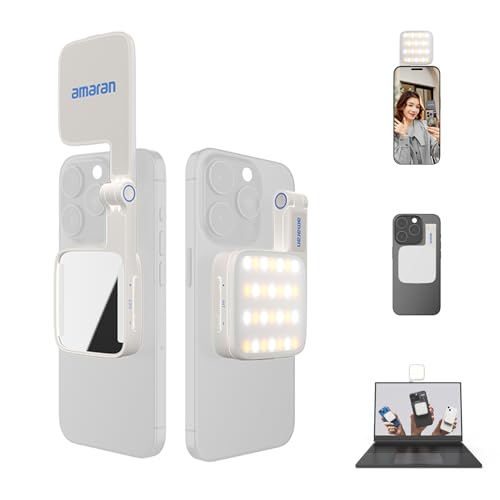 amaran Go Mini-Handylicht, Magnetische LED mit Dual-Spiegellicht, Einstellbare CCT von 2700K-6500K, 10 Lichteffekte, USB-C-Schnellladung, Weiches & Präzises Licht für Mobile Kreative-White von Amaran