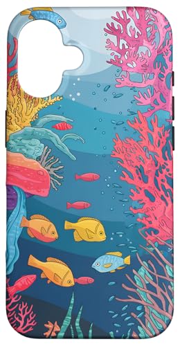 Hülle für iPhone 16 Coral Reef Art Tropical Marine Life Ocean Unterwasserfische von Amazing Cases Store