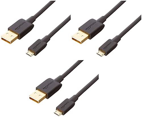 Amazon Basics 7P6EV4 Verbindungskabel, USB 2.0, USB-A Stecker auf Micro USB B-Stecker (3 Stück), 0.9 m, Schwarz von Amazon Basics