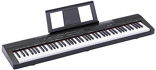 Amazon Basics - Tragbares Digitalpiano mit 88 halbgewichteten Tasten, Sustain-Pedal, 2 Lautsprechern, 140 Klängen, 200 Rhythmen, 16 Demo-Songs, Metronom, Lernmodus, Schwarz von Amazon Basics