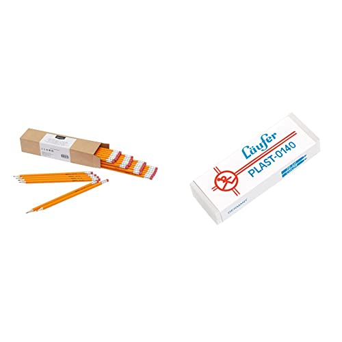 Amazon Basics - Holzgefasste Bleistifte, HB, vorgespitzt, 30er-Pack & Läufer 00140 Plast 0140 Radierer, Radiergummi aus Kunststoff, für Bleistifte und Buntstifte, transparent von Amazon Basics