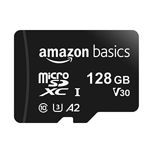 Amazon Basics MicroSDXC-Speicherkarte, 128 GB, mit SD-Adapter, A2, U3, 100 MB/s max. Lesegeschwindigkeit, Schwarz von Amazon Basics