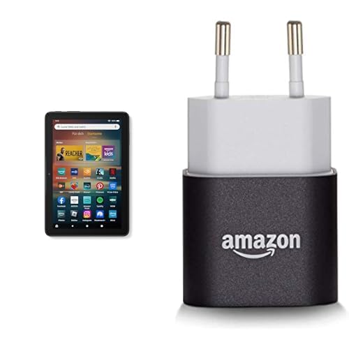 Amazon Fire HD 8-Tablet (64 GB, schwarz, mit Werbung) + Amazon 5-W-USB-Ladegerät und Netzteil von Amazon