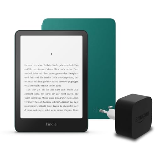 Den neuesten Kindle Paperwhite (2024 Release) 16 GB mit Werbung, eine Amazon Plant-basierte Hülle und ein Amazon Powerfast 9W-Netzteil. von Amazon