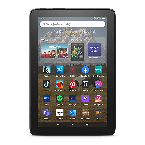Zertifiziert und generalüberholt Fire HD 8-Tablet, 8-Zoll-HD-Display, 64 GB, 30% schnellerer Prozessor, für Unterhaltung unterwegs (2022), schwarz, mit Werbung von Amazon