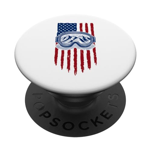 Skibrille Amerikanische Flagge für Skifahrer Patriotische USA-Flagge PopSockets Klebender PopGrip von American Flag Patriotic Red White and Blue