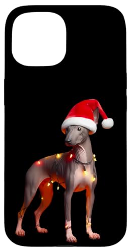 Hülle für iPhone 15 American Hairless Terrier Weihnachtsmannmütze Weihnachtsbeleuchtung Hund Mama von American Hairless Terrier Christmas Products