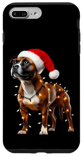 Hülle für iPhone 7 Plus/8 Plus American Staffordshire Terrier Weihnachtsmannmütze Weihnachtsbeleuchtung von American Staffordshire Terrier Christmas Products