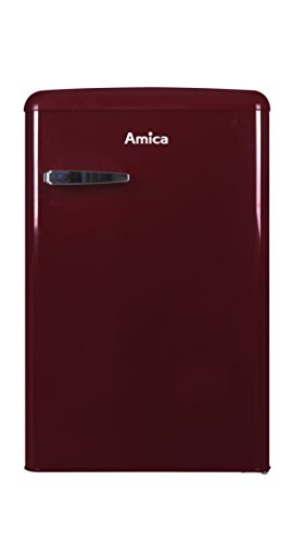 Amica KS 15611 R Retro Kühlschrank mit Gefrierfach / Wine Red (Weinrot) / 88cm (H) x 55cm (B) x 62cm (T) / Retro-Design von Amica