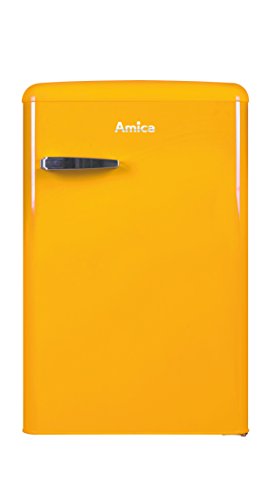 Amica KS 15613 Y Retro Kühlschrank mit Gefrierfach / Honey Yellow (Gelb) / 88cm (H) x 55cm (B) x 62cm (T) / Retro-Design von Amica