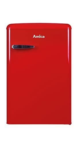 Amica VKS 15620-1 R Retro Vollraum-Kühlschrank / Chili Red (Rot) / 88cm (H) x 55cm (B) x 62cm (T) / Retro-Design / Mini-Kühlschrank von Amica