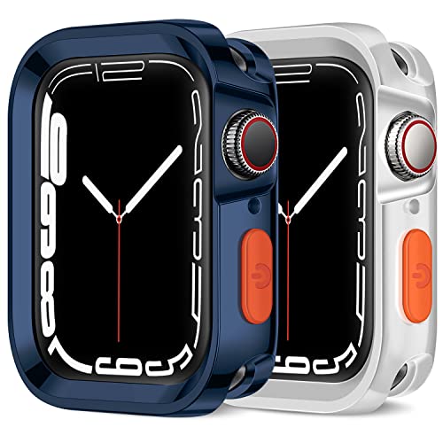 Amizee 2 Stück Rugged Hülle Kompatibel mit Apple Watch Series 9/8 / Series 7 45mm Series 6 / SE/Serie 5 / Series 4 44mm, Weiche TPU Plating Stoßfest Stoßstange Schutzhülle für iWatch (Blau/Klar) von Amizee