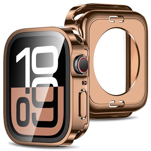 Amizee 2 in 1 Hülle [2 Stück] Kompatibel mit Apple Watch Series 10 46mm mit Displayschutz, 360° Rundum Gehäuse Schutzhülle für iWatch Series 10 (Roségold) von Amizee