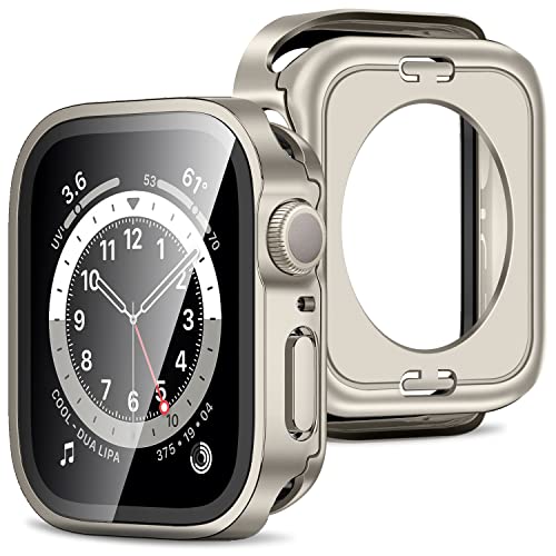 Amizee 2 in 1 Hülle [2 Stück] Kompatibel mit Apple Watch Series 9/8/7 41mm mit Displayschutz, 360° Rundum Gehäuse Schutzhülle für iWatch Series 9/8/7 (Sternenlicht) von Amizee
