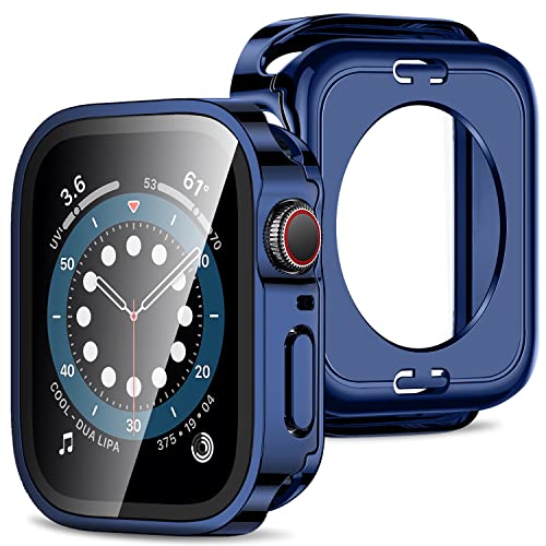 Amizee 2 in 1 Hülle [2 Stück] Kompatibel mit Apple Watch Series 9/8/7 45mm mit Displayschutz, 360° Rundum Gehäuse Schutzhülle für iWatch Series 9/8/7 (Blau) von Amizee