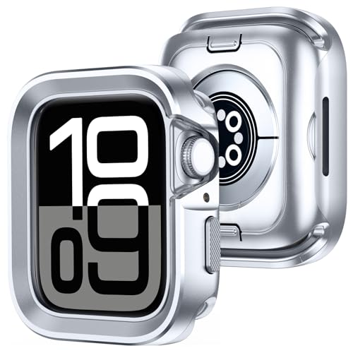 Amizee 2 in 1 Schutzhülle Kompatibel für Apple Watch Series 10 42mm Hülle, Rundum Schutz Metallrahmen Schutzhülle für iWatch Series 10 42mm, Silber von Amizee