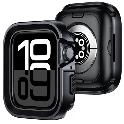 Amizee 2 in 1 Schutzhülle Kompatibel für Apple Watch Series 10 46mm Hülle, Rundum Schutz Metallrahmen Schutzhülle für iWatch Series 10 46mm, Schwarz von Amizee