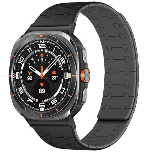 Amizee Armbänder Kompatibel mit Samsung Galaxy Watch Ultra Armband 47mm (2024) Herren Damen, Magnetisch Loop Silikon Ersatzarmband Uhrenarmband für Galaxy Watch 7 Ultra 47mm, Schwarz/Grau von Amizee