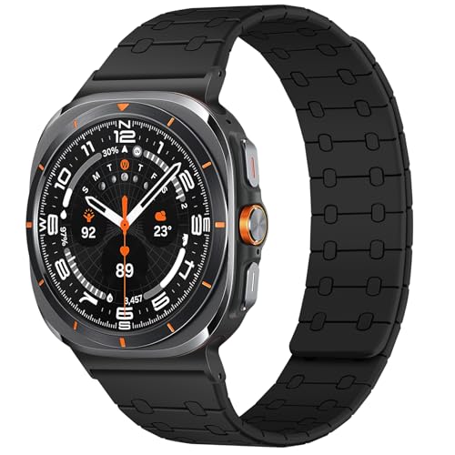 Amizee Armbänder Kompatibel mit Samsung Galaxy Watch Ultra Armband 47mm (2024) Herren Damen, Magnetisch Loop Silikon Ersatzarmband Uhrenarmband für Galaxy Watch 7 Ultra 47mm, Schwarz von Amizee