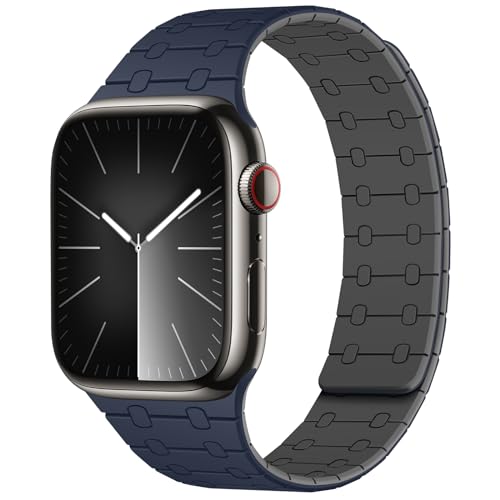 Amizee Kompatibel mit Apple Watch Armband 49mm 46mm 45mm 44mm 42mm 41mm 40mm 38mm, Silikon Magnetisch Sport Loop Armband für iWatch Ultra 2/Ultra Serie 10 9 8 7 SE 6 5 4 (42/41/40/38, D-blau/Grau) von Amizee