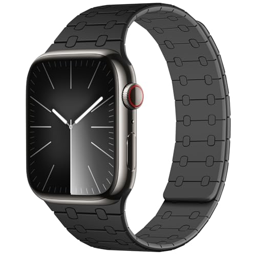 Amizee Kompatibel mit Apple Watch Armband 49mm 46mm 45mm 44mm 42mm 41mm 40mm 38mm, Silikon Magnetisch Sport Loop Armband für iWatch Ultra 2/Ultra Serie 10 9 8 7 SE 6 5 4 (42/41/40/38, Schwarz/Grau) von Amizee