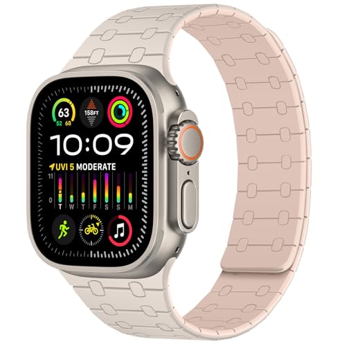 Amizee Kompatibel mit Apple Watch Armband 49mm 46mm 45mm 44mm 42mm 41mm 40mm 38mm, Silikon Magnetisch Sport Loop Armband für iWatch Ultra 2/Ultra Serie 10 9 8 7 SE 6 5 4 (49/46/45/44/42, Star/Rosa) von Amizee