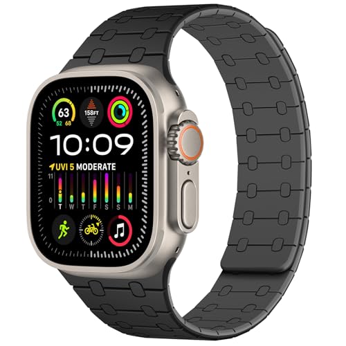 Amizee Kompatibel mit Apple Watch Armband 49mm 46mm 45mm 44mm 42mm 41mm 40mm 38mm, Silikon Magnetisch Sport Loop Armband für iWatch Ultra 2/Ultra Serie 10 9 8 7 SE 6 5 4 (49/46/45/44/42, SC/Grau) von Amizee