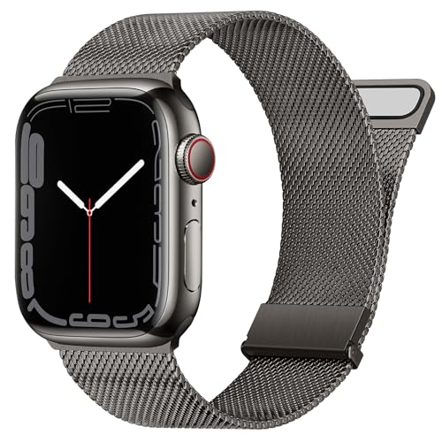 Amizee Metall Armband Kompatibel mit Apple Watch Armband 49mm 45mm 44mm 42mm Damen Herren, Dual Magnetic Edelstahl Armbänder für Apple Watch Ultra 2/Ultra Series 9 8 7 SE 6 5 4 3 2 1 (Graphit) von Amizee