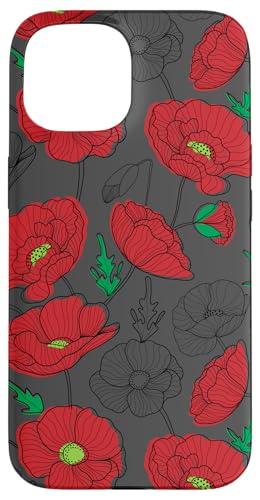 Hülle für iPhone 15 Poppy Floral Stoßfest Kompatibel mit Magsafe Girl & Women von Ammal Studio