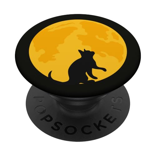 Niedliche schwarze Katze sitzt auf Mondphasen PopSockets selbstklebend PopSockets Klebender PopGrip von Ammal Studio