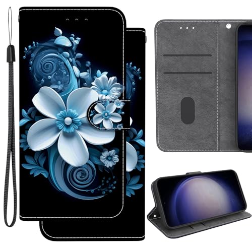 Ammeer Hülle für Infinix Hot 50 4G, PU Leder Magnetische Flip Folio Schutzhülle Handy Tasche Wallet Case Telefon Cover Ständer - Blau Blume von Ammeer