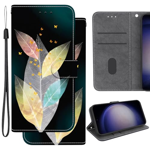 Ammeer Hülle für Sony Xperia 1, PU Leder Magnetische Flip Folio Schutzhülle Handy Tasche Wallet Case Telefon Cover Ständer - Blätter von Ammeer