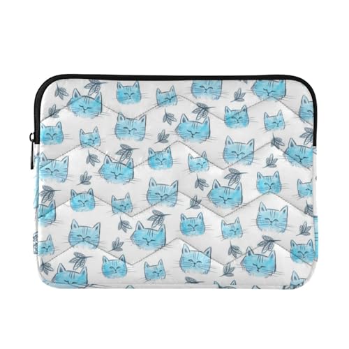 Laptop-Hülle, 33-35,6 cm, prägnante Laptoptasche, Aktentasche, niedliches Cartoon-Design, blaue Katze, Reise-Laptop-Tasche für Männer und Frauen von Amooorous