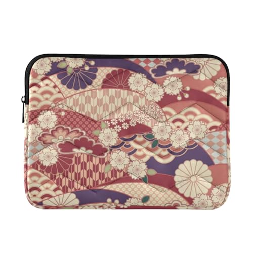 Laptop-Hülle, 33-35,6 cm, weiches Futter, Laptoptasche, Aktentasche, traditionelles rotes japanisches Ukiyo-e-Blumen-Laptop-Tasche mit Reißverschluss, für Reisen, Business von Amooorous