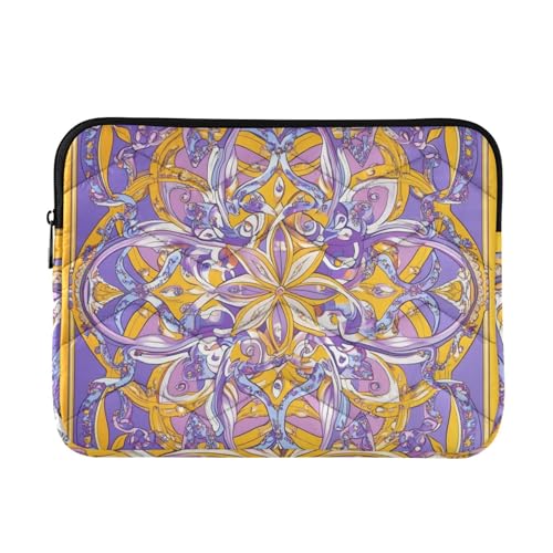 Laptop-Hülle für 33-35,6 cm (13 - 14 Zoll), klassische Hülle für Laptop, Retro-Blumenmuster, lila und gelb, Tasche mit Reißverschluss, für Damen und Herren von Amooorous