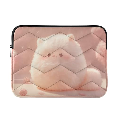 Laptop-Hülle für Laptop, 33-35,6 cm, Polyester, Cartoon, niedlich, weiß, Plüsch, Kätzchen, Tasche mit Reißverschluss, für Arbeit, Reisen von Amooorous