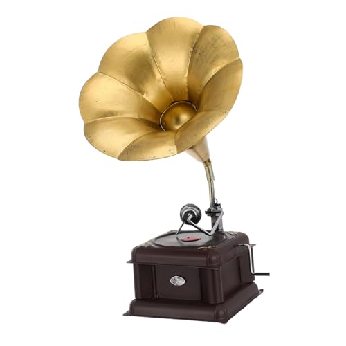 Amosfun Kasten Grammophon-Verzierung Abspielgerät Plattenspieler Lautsprecher Adapter für Plattenspieler CD-Player Plattenspieler Jahrgang klassischer Phonograph Rekordhalter Eisen Golden von Amosfun