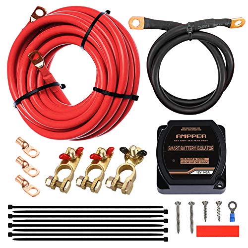 Ampper 12V 140A Doppelbatterie Isolator Kit, Batteriespannungsempfindliches Relais (VSR) Smart Battery Isolator Kit für Auto, Fahrzeug, Wohnmobil, ATV, UTV und Boot von Ampper