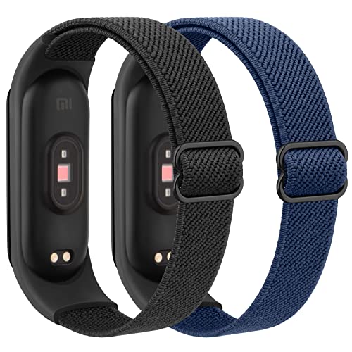 Amzpas 2PACK Armbands für Xiaomi Mi Band 7 Armband Damen Herren,Nylon Elastisch Sport Ersatzarmband Uhrenarmband für Xiaomi Mi Band 6/Mi Band 5/Mi Band 4/Mi Band 3/Amzfit band 5 (Schwarz/Blau) von Amzpas