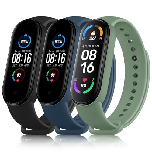 Amzpas 3Stück Armband für Xiaomi Mi Band 6 Armband Damen Herren,Neues Silikon Sport Ersatzarmbänder Uhrenarmband für Xiaomi Mi Band 5/Mi Band 6 (Schwarz/Blau/Grün) von Amzpas