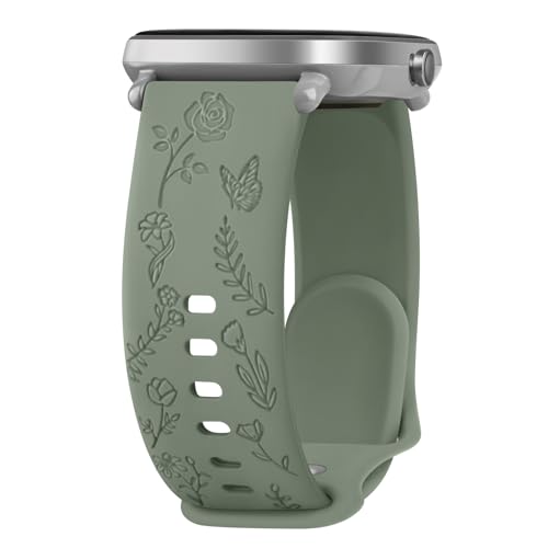 Amzpas Armband für Amazfit GTS 2 Mini/GTS 4 Mini/GTS 2 / GTS 3 / GTS 4,20mm Neues Floral Gravierte Silikon Sport Ersatzarmbänder für Amazfit Bip 3/Bip 3 Pro/Bip Lite/Bip U/Bip U Pro (Grün) von Amzpas