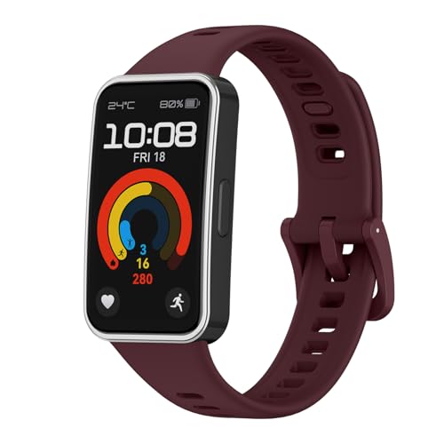 Amzpas Armband für Huawei Band 8 Armband Huawei Band 9 Armband Damen Herren,Neues Silikon Sport Ersatzarmbänder Uhrenarmband für Huawei Band 9 / Huawei Band 8 (Rotwein) von Amzpas