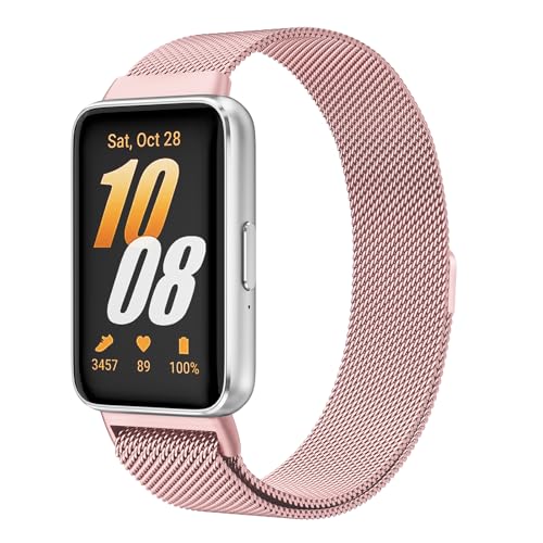 Amzpas Armband für Samsung Galaxy Fit 3 Armband Damen Herren,Edelstahl Metall Mesh Ersatzarmband Magnetschloss Uhrenarmband für Samsung Galaxy Fit 3 (Rosa) von Amzpas