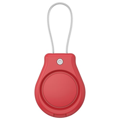 Amzpas Hülle für Apple AirTag Anhänger Secure Halter mit Kabel,1Stück Air Tag Lock Case Schlüsselanhänger für Schlüsselanhänger, Schlüssel, Gepäck(Rot) von Amzpas