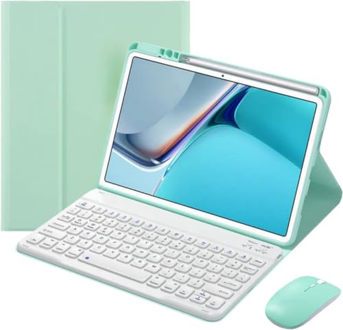 Schutzhülle für iPad der 10. Generation mit Tastatur und Maus, niedliche runde Noppen-Tastenkappen, magnetisch, abnehmbare Tastaturhülle mit Maus- und Stifthalter, für iPad 10 Zoll (27,7 cm), Mintgrün von AnMengXinLing