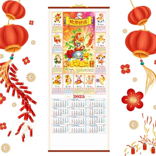 Ancsttu Jahr der Schlangen-Wandkalender, chinesische Wandkalender - Baumelnder dekorativer Wandkalender,Attraktiver 12-Monats-Wandkalender, traditioneller Neujahrskalender der Schlange für Zuhause von Ancsttu